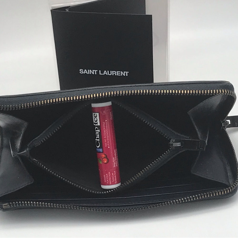 YSL   SAINT LAURENT BLACK Lshaped ROUND LONG LEATHER ZIP WALLET   EUC - Picture 12 of 14